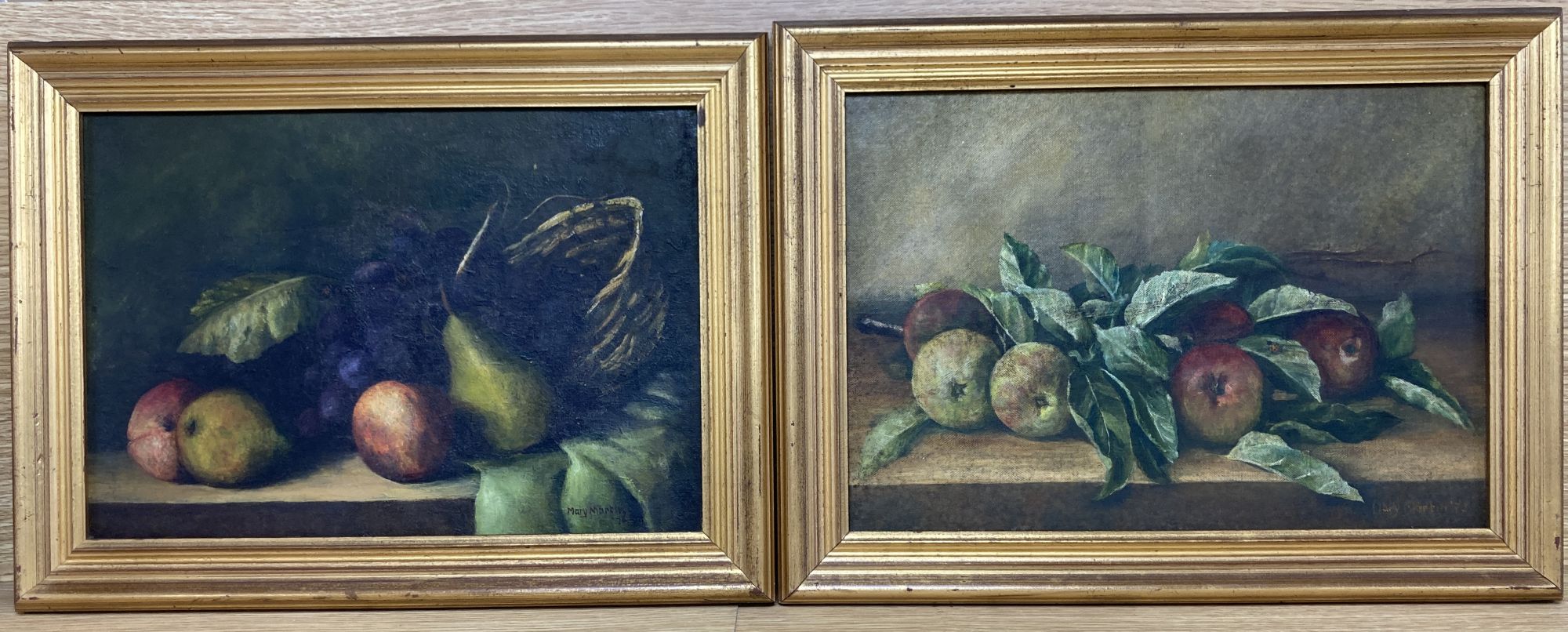 Mary Martin, pair of oils on canvas, Still lifes of fruit, signed and dated 76, 24 x 35cm